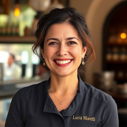 Fotografia di Lucia Moretti, la responsabile di sala, sorridente e accogliente