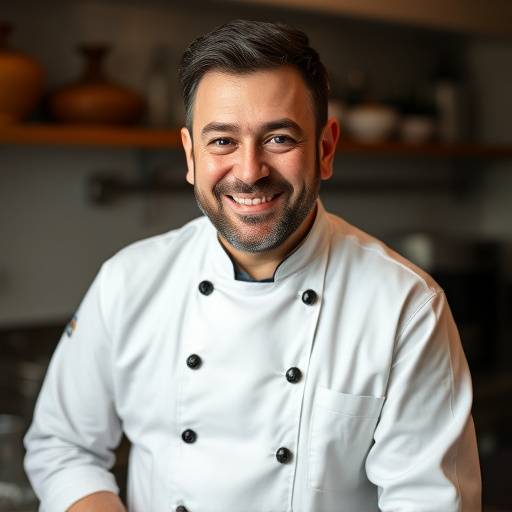 Ritratto dello chef Antonio Esposito sorridente, con il tipico cappello da cuoco