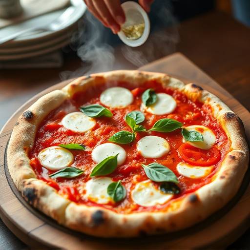 Una fumante pizza margherita con basilico fresco, mozzarella di bufala e pomodoro San Marzano.